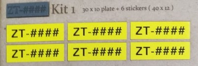 Registration Kit 1 (1x Plate: 30x10 + 6x Stickers 40x12)